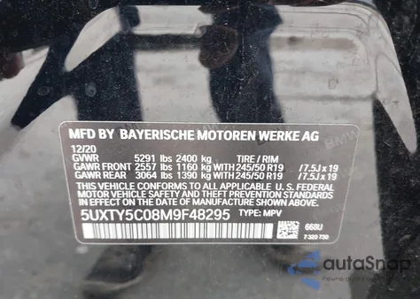 2021 BMW X3 xDrive30I z USA, uszkodzony, nr VIN 5UXTY5C08M9F48295